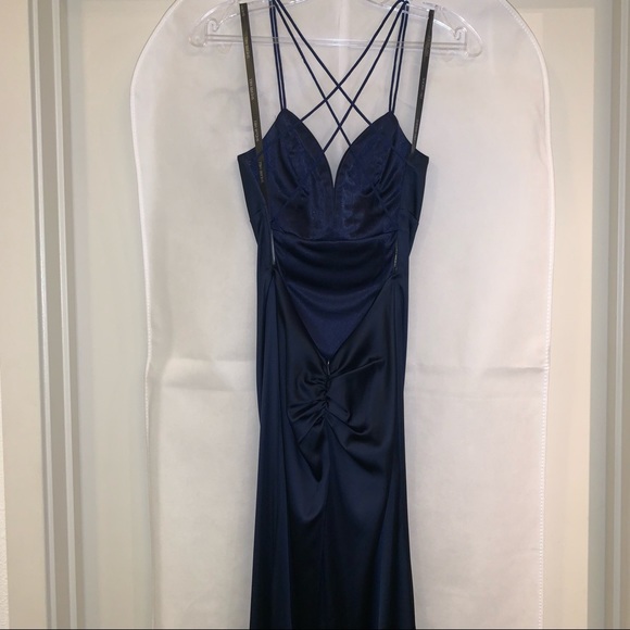 Sherri hill satin blue long dress - Picture 5 of 14